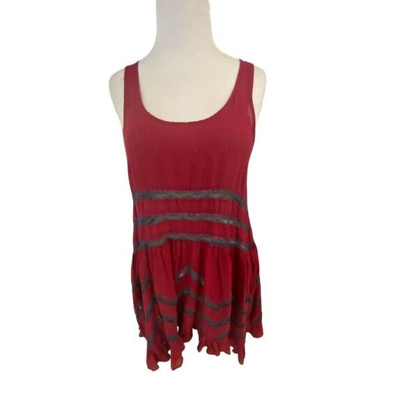 Small Intimately Free People Red Gray Voile Lace Trapeze Slip Dress - Picture 1 of 8